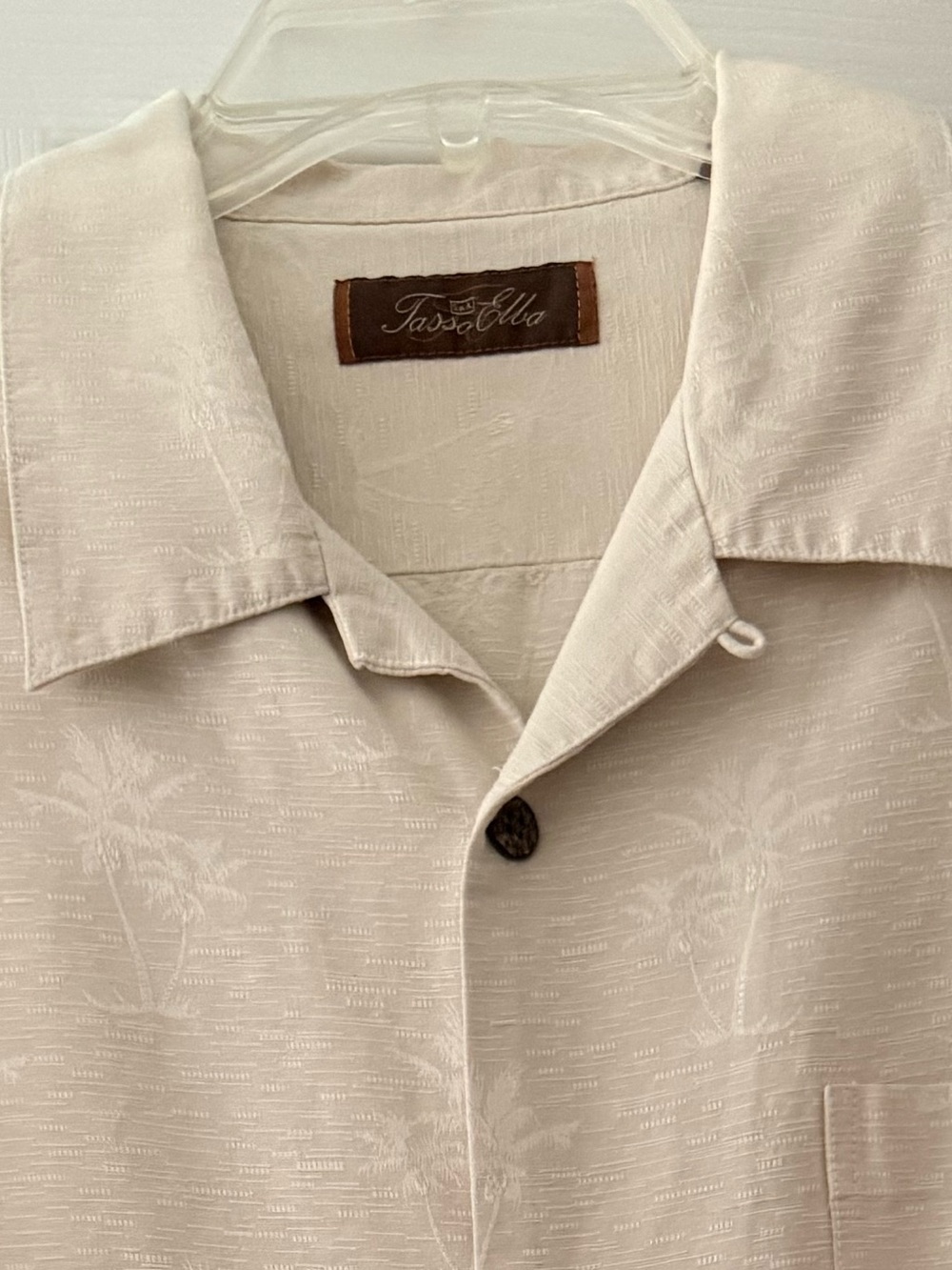 Tasso Elba Light Sand Palm-Print Short-Sleeve Camp Shirt